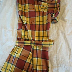 Collectif Caterina swing dress autumnal mustard plaid size 18